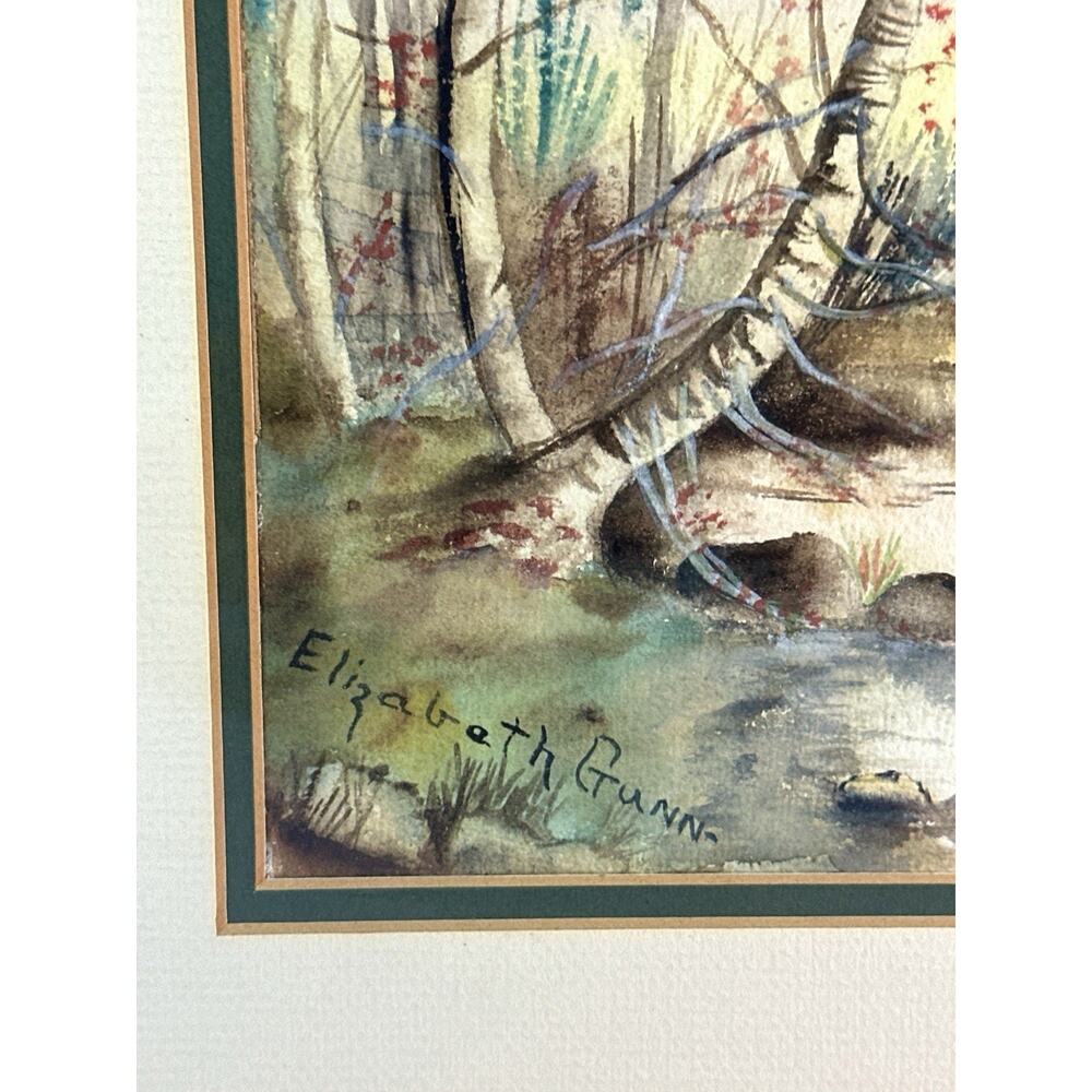 Elizabeth Gunn Signed Original Watercolor Woodland Stream Framed 15.5x14.5 - Picture 3 of 6